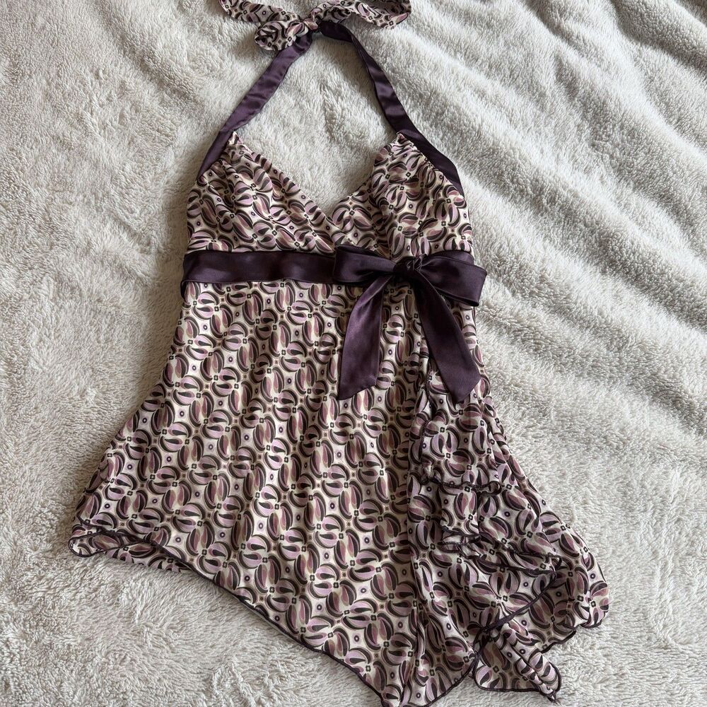 Studio Y Halter Babydoll Top Flawed - Size M Y2K V-Neck Vintage Ribbon Bow
